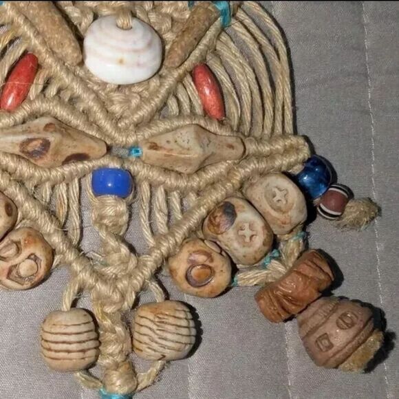 Handcrafted Bohemian Necklace with Blue and Brown With Blue Clay Pendant - Picture 6 of 7